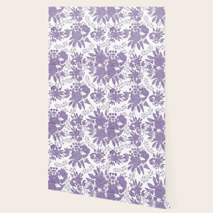 Elegant Lavender Purple White Glitter Floral Wallpaper Gallery Image 2