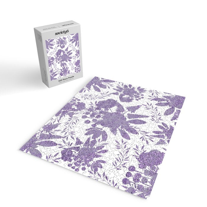 Elegant Lavender Purple White Glitter Floral Jigsaw Puzzle Gallery Image 2