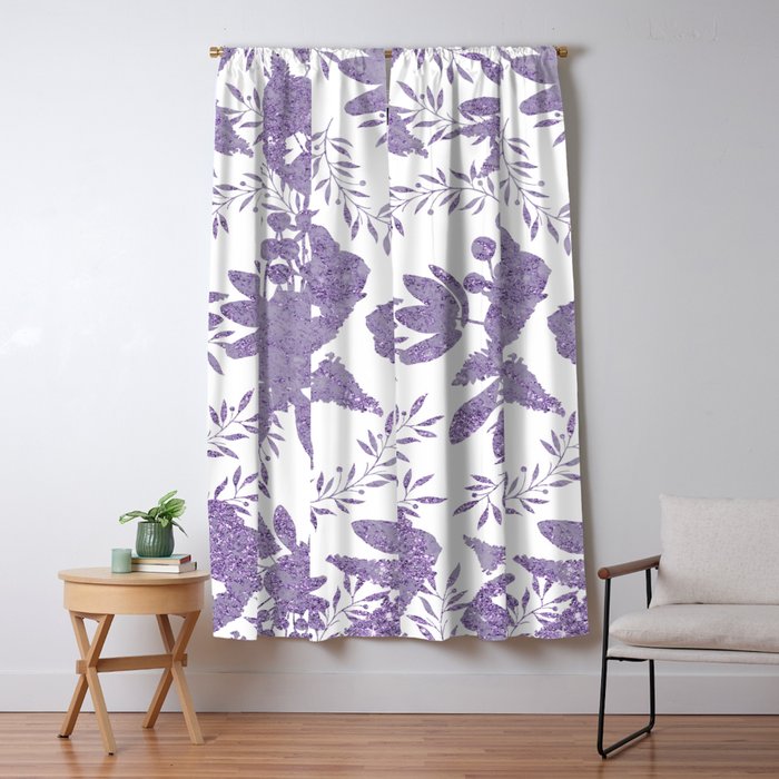 Elegant Lavender Purple White Glitter Floral Window Curtain Gallery Image 5