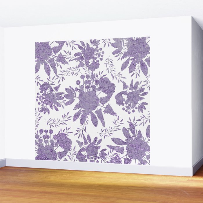 Elegant Lavender Purple White Glitter Floral Wall Mural Gallery Image 2