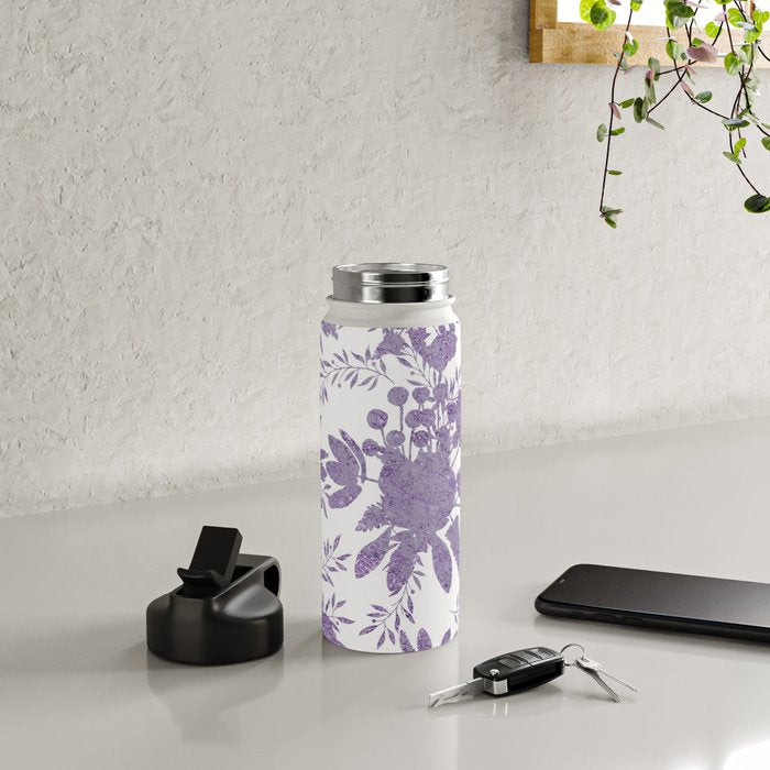 Elegant Lavender Purple White Glitter Floral Water Bottle Gallery Image 4