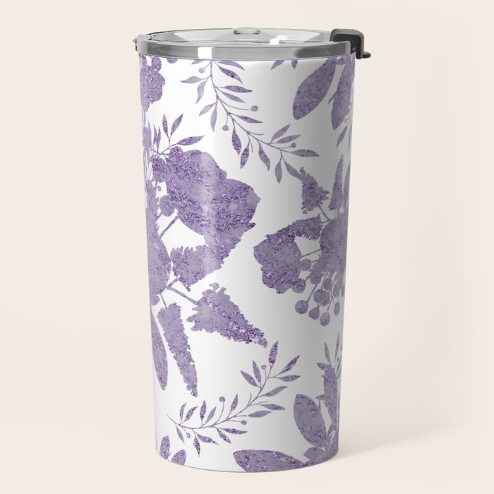 Elegant Lavender Purple White Glitter Floral Travel Mug Gallery Image 2