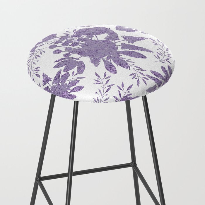 Elegant Lavender Purple White Glitter Floral Stool Gallery Image 2