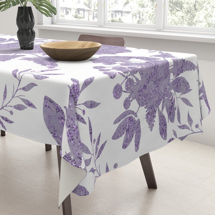 Elegant Lavender Purple White Glitter Floral Tablecloth Gallery Image 3