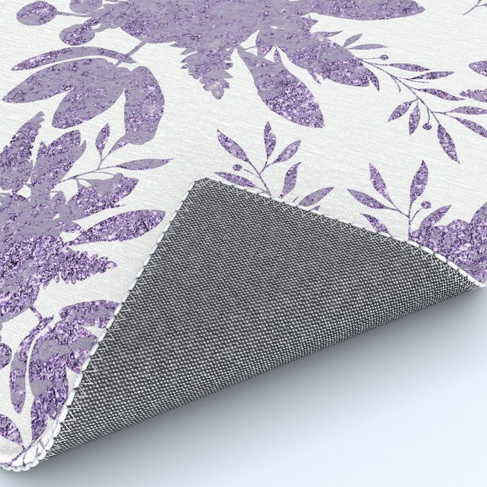 Elegant Lavender Purple White Glitter Floral Rug Gallery Image 4