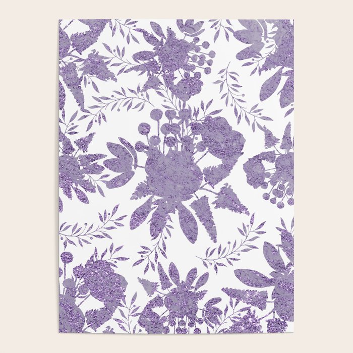 Elegant Lavender Purple White Glitter Floral Poster Gallery Image 4
