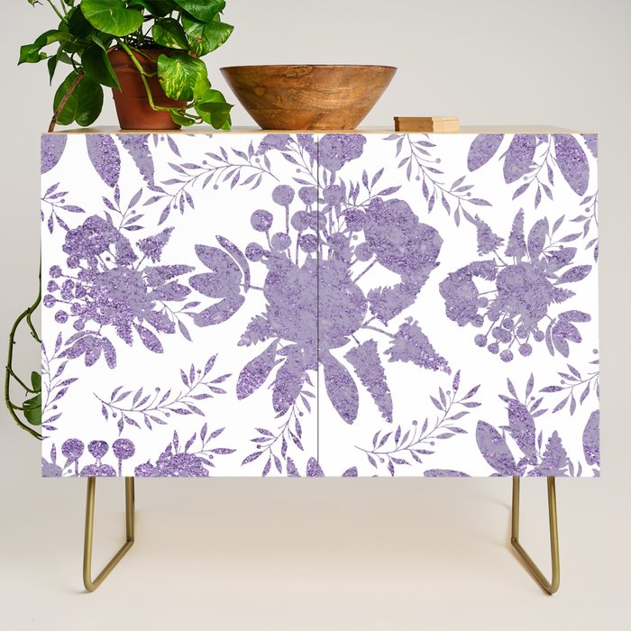 Elegant Lavender Purple White Glitter Floral Credenza Gallery Image 1