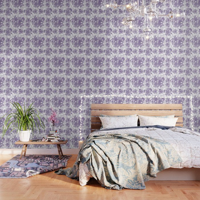 Elegant Lavender Purple White Glitter Floral Wallpaper Gallery Image 3