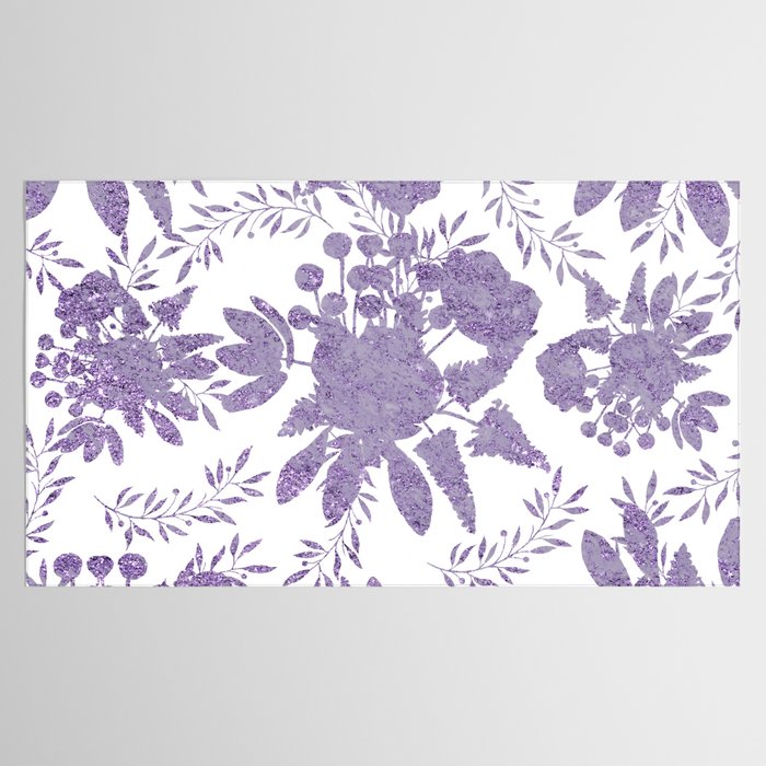 Elegant Lavender Purple White Glitter Floral Tablecloth Gallery Image 2