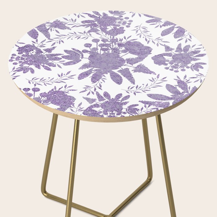 Elegant Lavender Purple White Glitter Floral Side Table Gallery Image 2