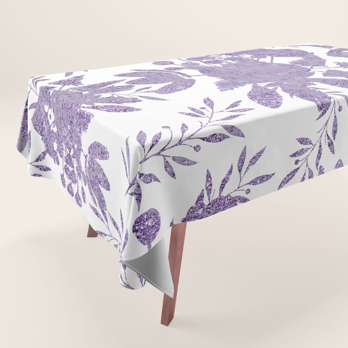 Elegant Lavender Purple White Glitter Floral Tablecloth Gallery Image 1