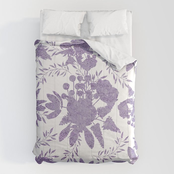 Elegant Lavender Purple White Glitter Floral Comforter Gallery Image 1