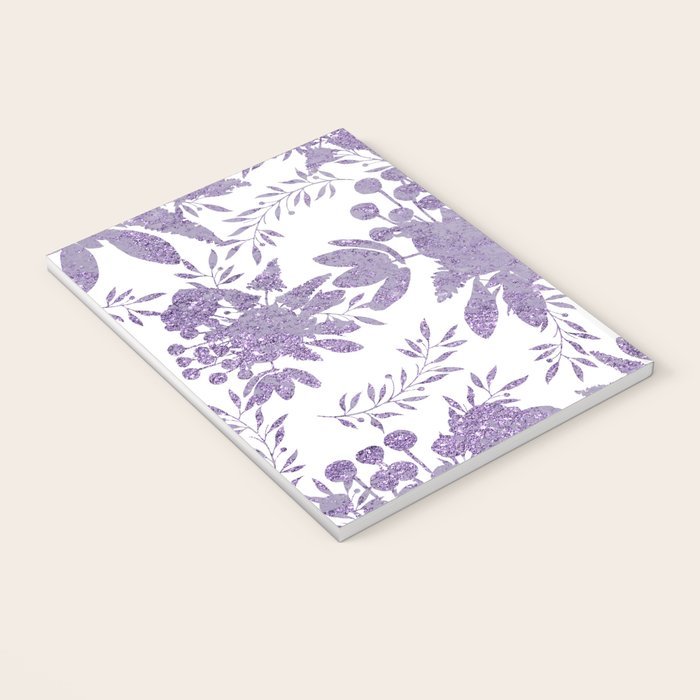 Elegant Lavender Purple White Glitter Floral Notebook Gallery Image 3