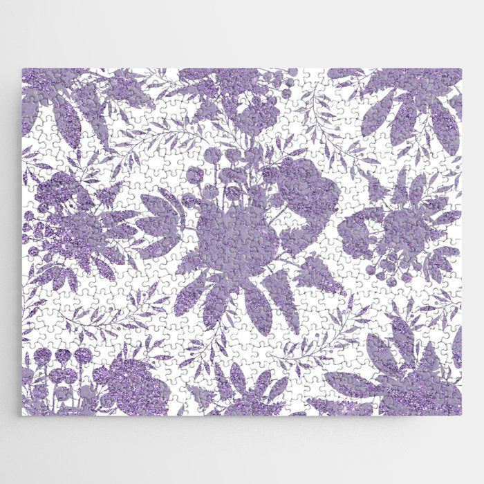 Elegant Lavender Purple White Glitter Floral Jigsaw Puzzle Gallery Image 1