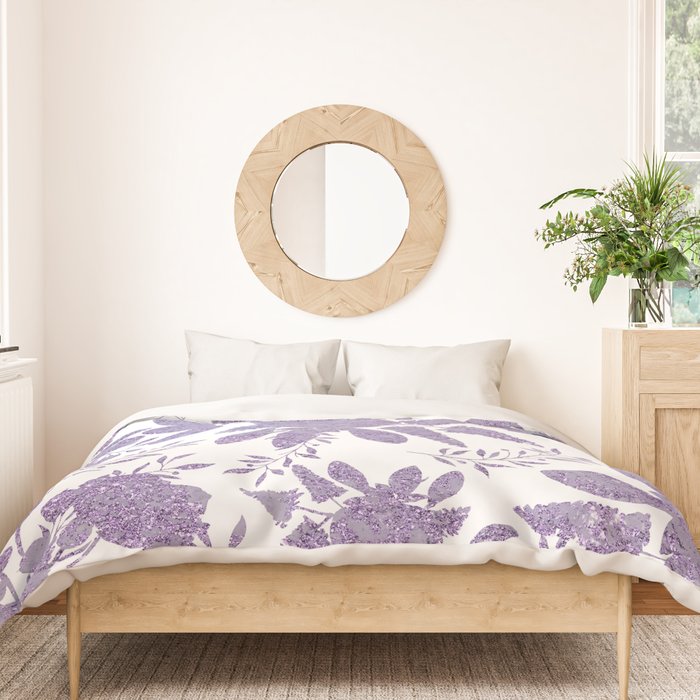 Elegant Lavender Purple White Glitter Floral Duvet Cover Gallery Image 3