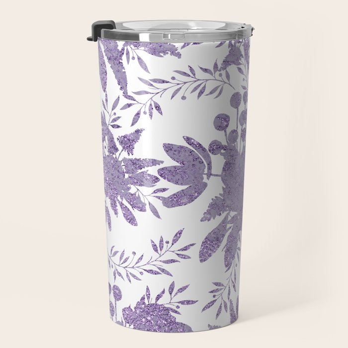 Elegant Lavender Purple White Glitter Floral Travel Mug Gallery Image 3