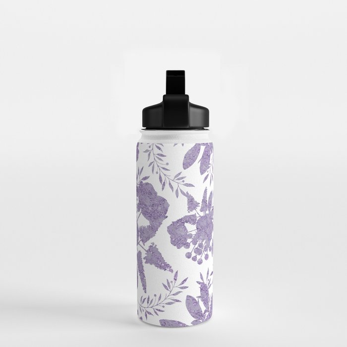 Elegant Lavender Purple White Glitter Floral Water Bottle Gallery Image 2