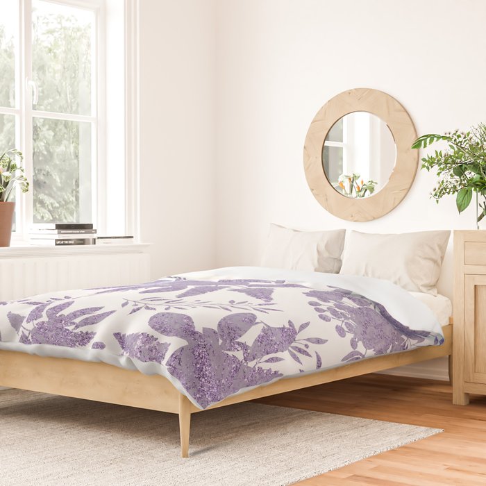 Elegant Lavender Purple White Glitter Floral Duvet Cover Gallery Image 2