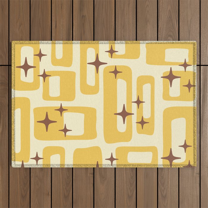 Retro Mid Century Modern Abstract Pattern 577 Yellow Brown Outdoor Rug Gallery Image 1