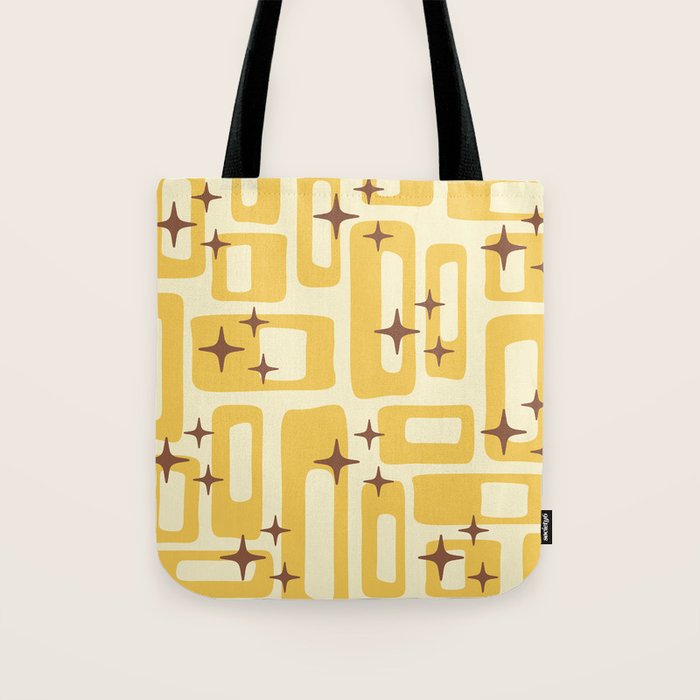 Retro Mid Century Modern Abstract Pattern 577 Yellow Brown Tote Bag Gallery Image 1