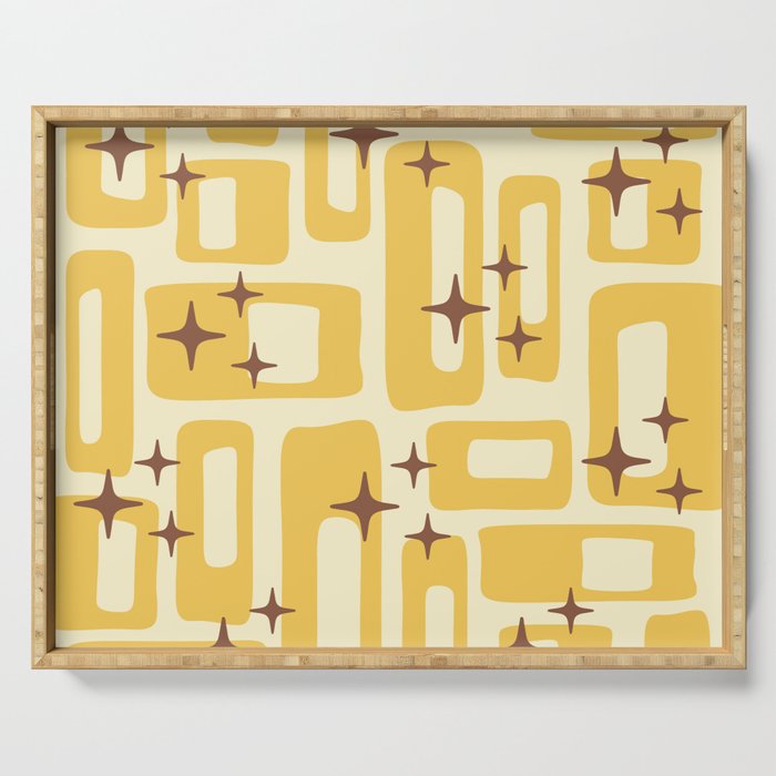Retro Mid Century Modern Abstract Pattern 577 Yellow Brown Serving Tray Gallery Image 1
