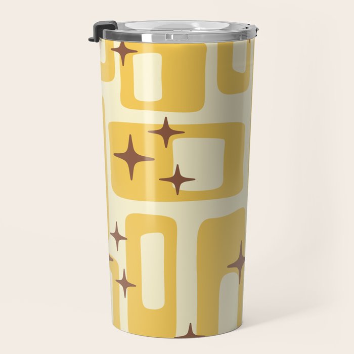 Retro Mid Century Modern Abstract Pattern 577 Yellow Brown Travel Mug Gallery Image 3