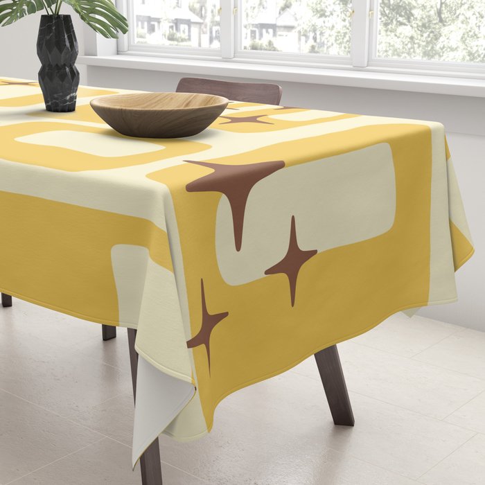 Retro Mid Century Modern Abstract Pattern 577 Yellow Brown Tablecloth Gallery Image 3