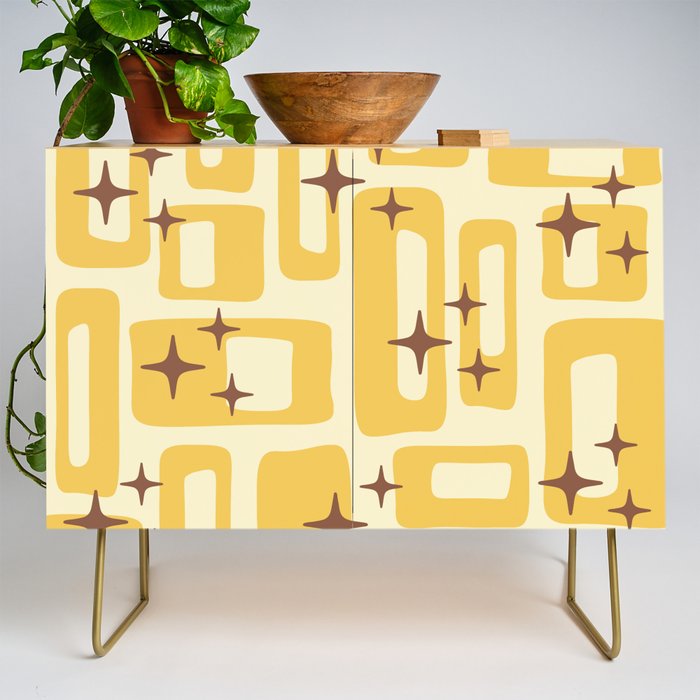 Retro Mid Century Modern Abstract Pattern 577 Yellow Brown Credenza Gallery Image 1