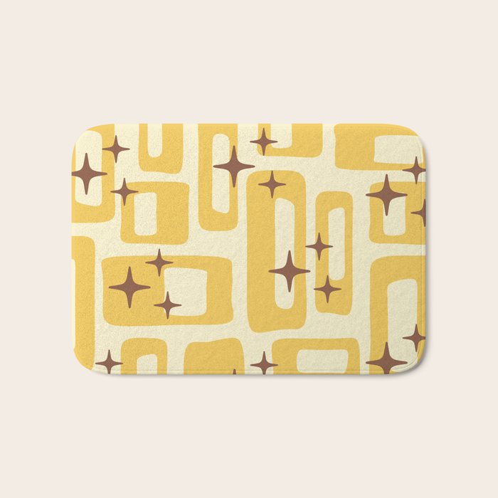 Retro Mid Century Modern Abstract Pattern 577 Yellow Brown Bath Mat Gallery Image 1