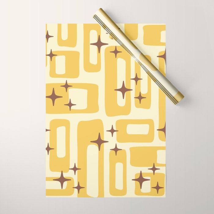 Retro Mid Century Modern Abstract Pattern 577 Yellow Brown Wrapping Paper Gallery Image 1