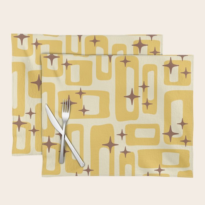 Retro Mid Century Modern Abstract Pattern 577 Yellow Brown Placemat Gallery Image 1