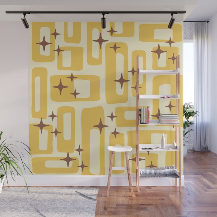 Retro Mid Century Modern Abstract Pattern 577 Yellow Brown Wall Mural Gallery Image 1