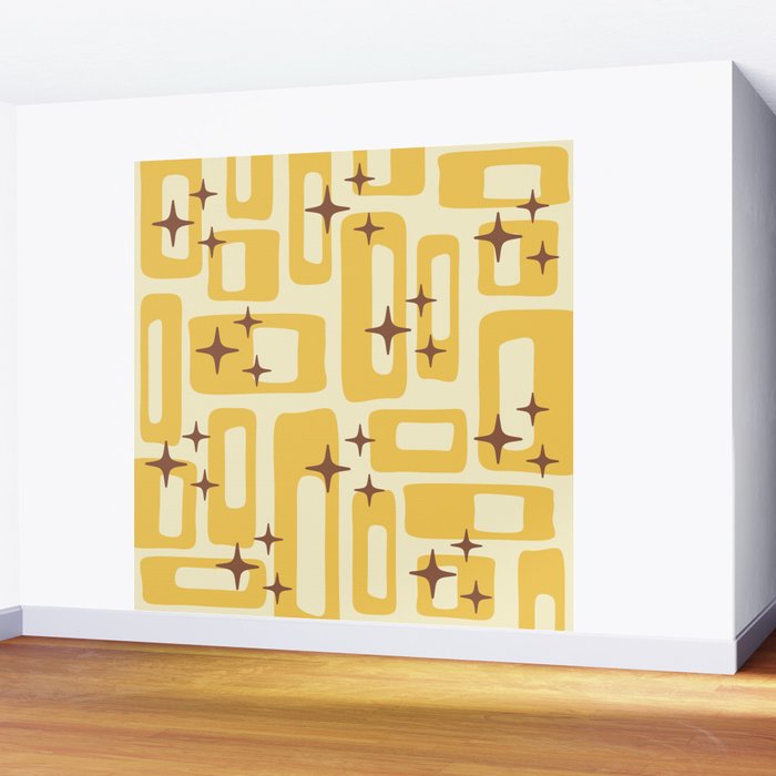 Retro Mid Century Modern Abstract Pattern 577 Yellow Brown Wall Mural Gallery Image 2