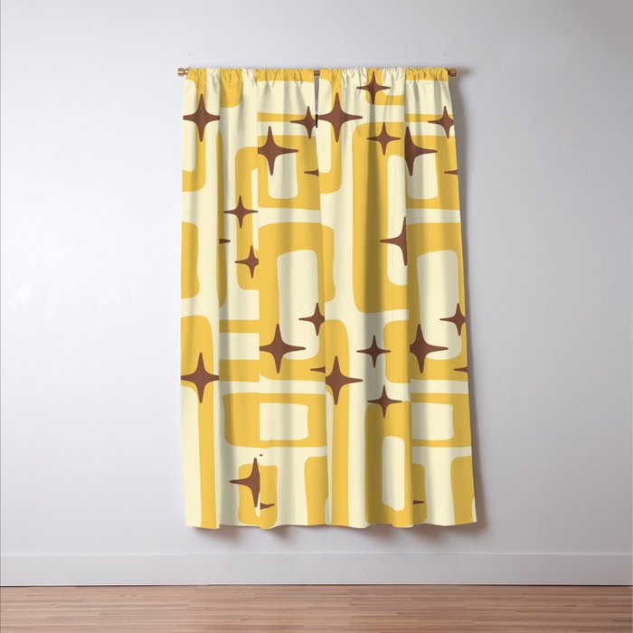 Retro Mid Century Modern Abstract Pattern 577 Yellow Brown Window Curtain Gallery Image 3