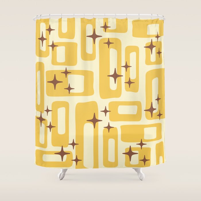 Retro Mid Century Modern Abstract Pattern 577 Yellow Brown Shower Curtain Gallery Image 1