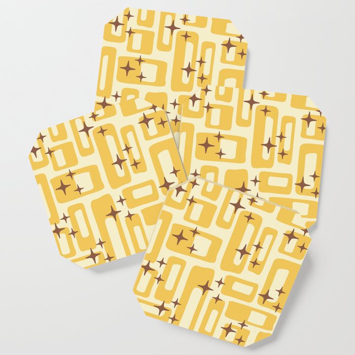 Retro Mid Century Modern Abstract Pattern 577 Yellow Brown Coaster Gallery Image 1
