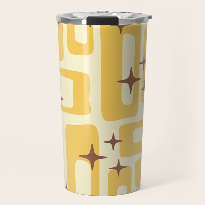 Retro Mid Century Modern Abstract Pattern 577 Yellow Brown Travel Mug Gallery Image 1