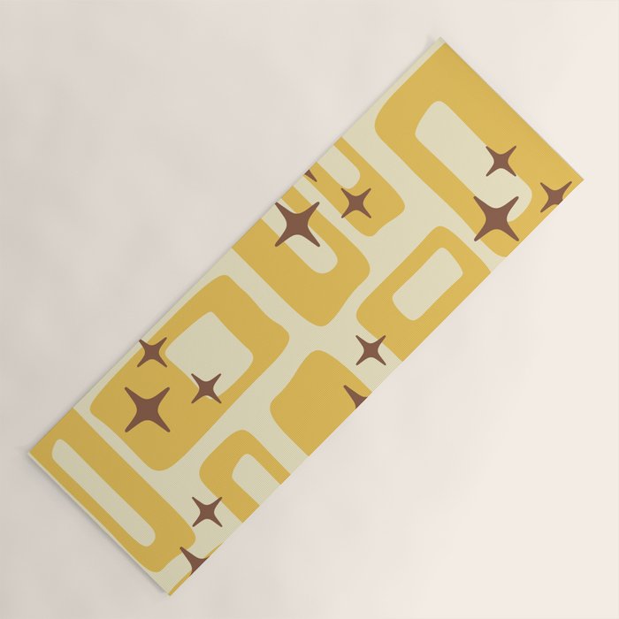 Retro Mid Century Modern Abstract Pattern 577 Yellow Brown Yoga Mat Gallery Image 1