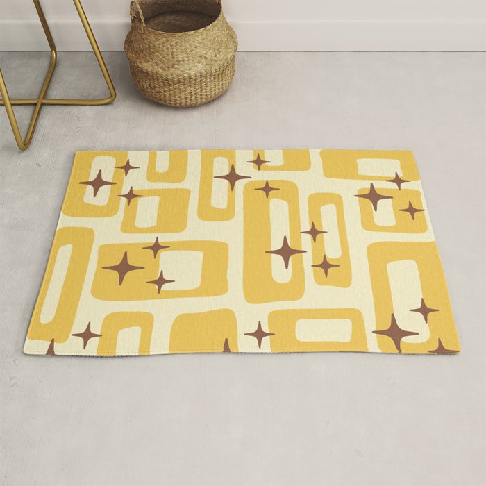 Retro Mid Century Modern Abstract Pattern 577 Yellow Brown Rug Gallery Image 1
