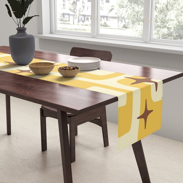 Retro Mid Century Modern Abstract Pattern 577 Yellow Brown Table Runner Gallery Image 2
