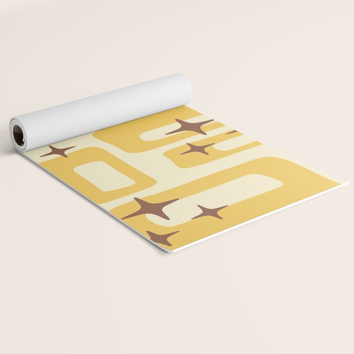 Retro Mid Century Modern Abstract Pattern 577 Yellow Brown Yoga Mat Gallery Image 2