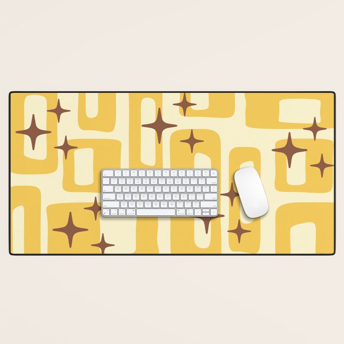 Retro Mid Century Modern Abstract Pattern 577 Yellow Brown Desk Mat Gallery Image 1