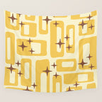 Retro Mid Century Modern Abstract Pattern 577 Yellow Brown Wall Tapestry Gallery Image 4