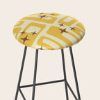 Retro Mid Century Modern Abstract Pattern 577 Yellow Brown Stool Gallery Image 2