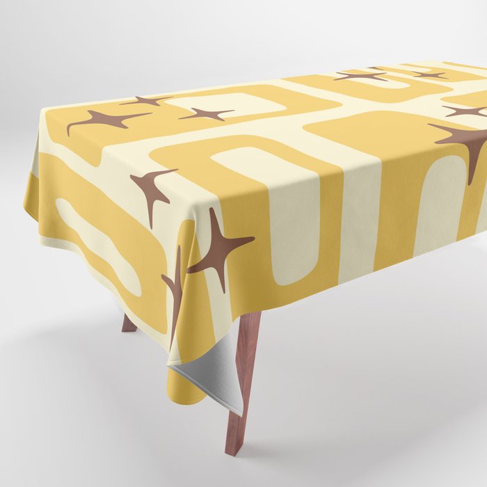 Retro Mid Century Modern Abstract Pattern 577 Yellow Brown Tablecloth Gallery Image 1