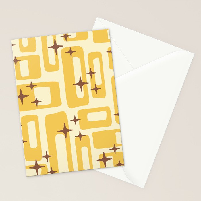 Retro Mid Century Modern Abstract Pattern 577 Yellow Brown Stationery Card Gallery Image 2