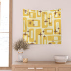 Retro Mid Century Modern Abstract Pattern 577 Yellow Brown Wall Tapestry Gallery Image 2