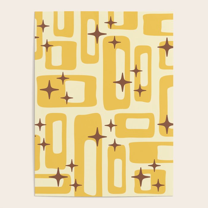 Retro Mid Century Modern Abstract Pattern 577 Yellow Brown Poster Gallery Image 1