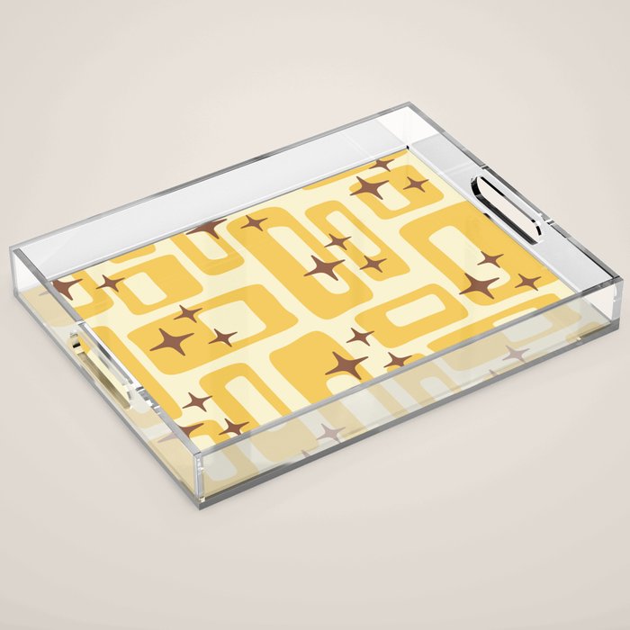 Retro Mid Century Modern Abstract Pattern 577 Yellow Brown Acrylic Tray Gallery Image 1