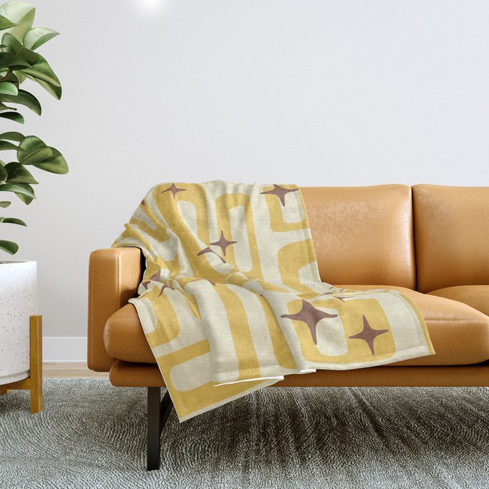 Retro Mid Century Modern Abstract Pattern 577 Yellow Brown Throw Blanket Gallery Image 1